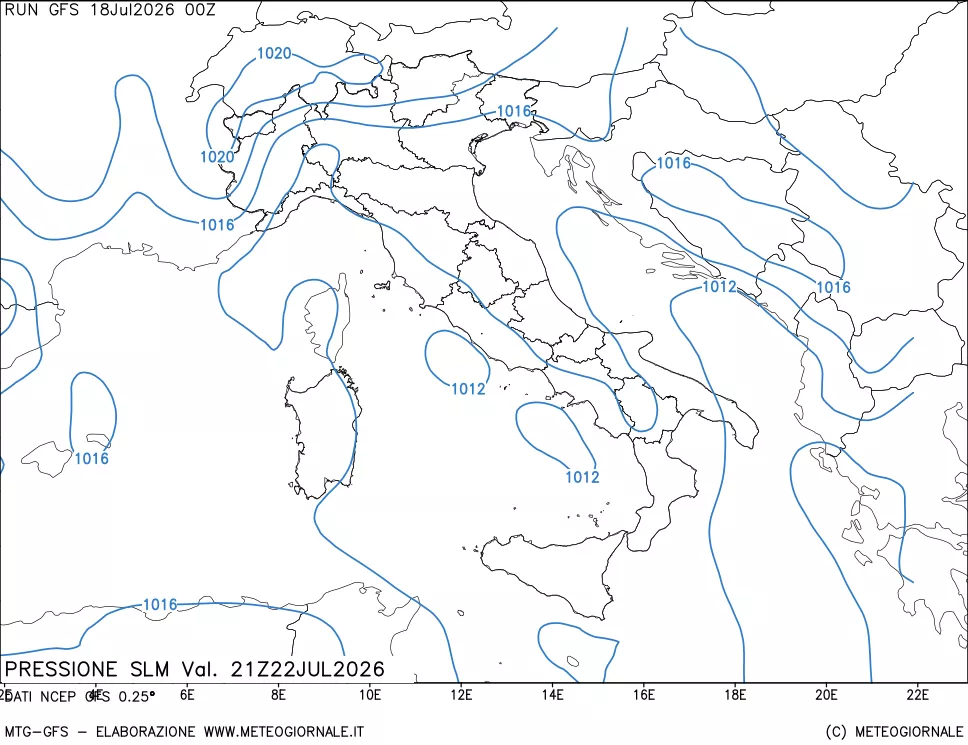mappa Pressione sul livello del mare