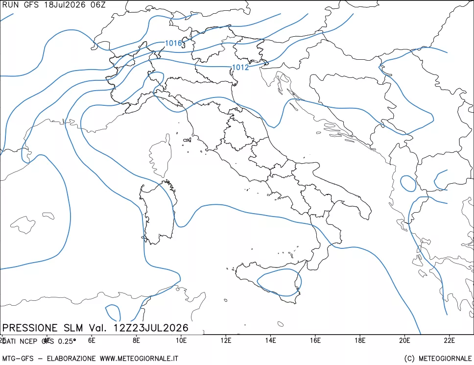 mappa Pressione sul livello del mare