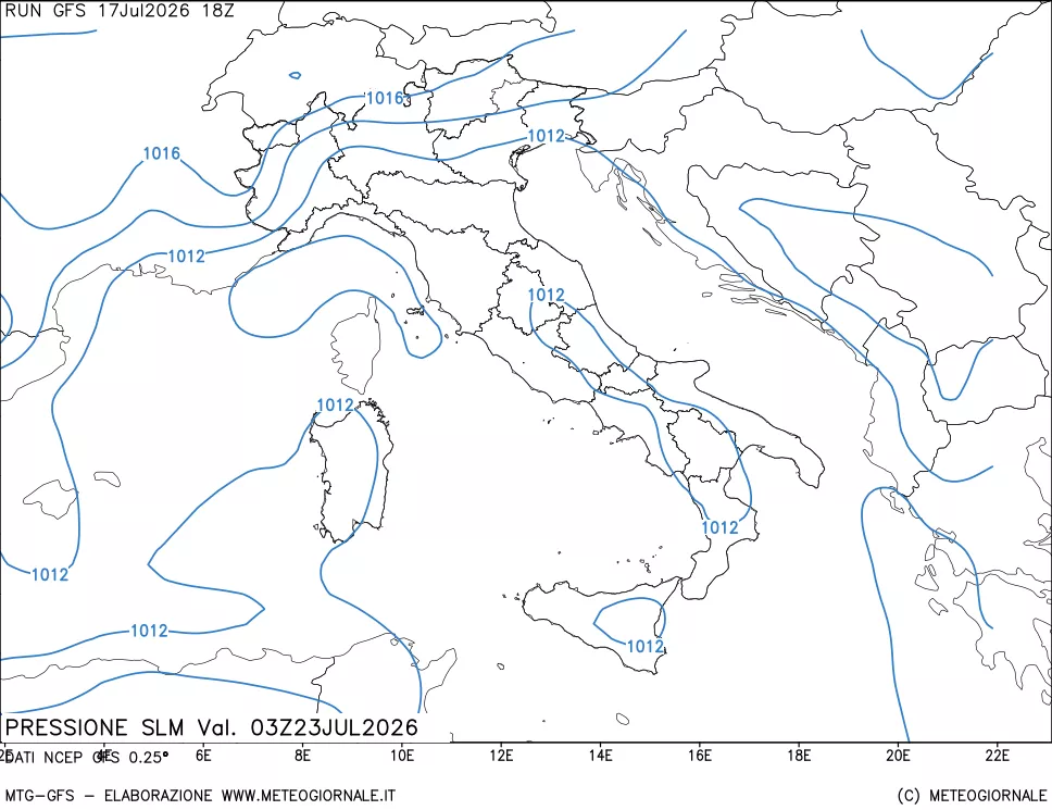 mappa Pressione sul livello del mare