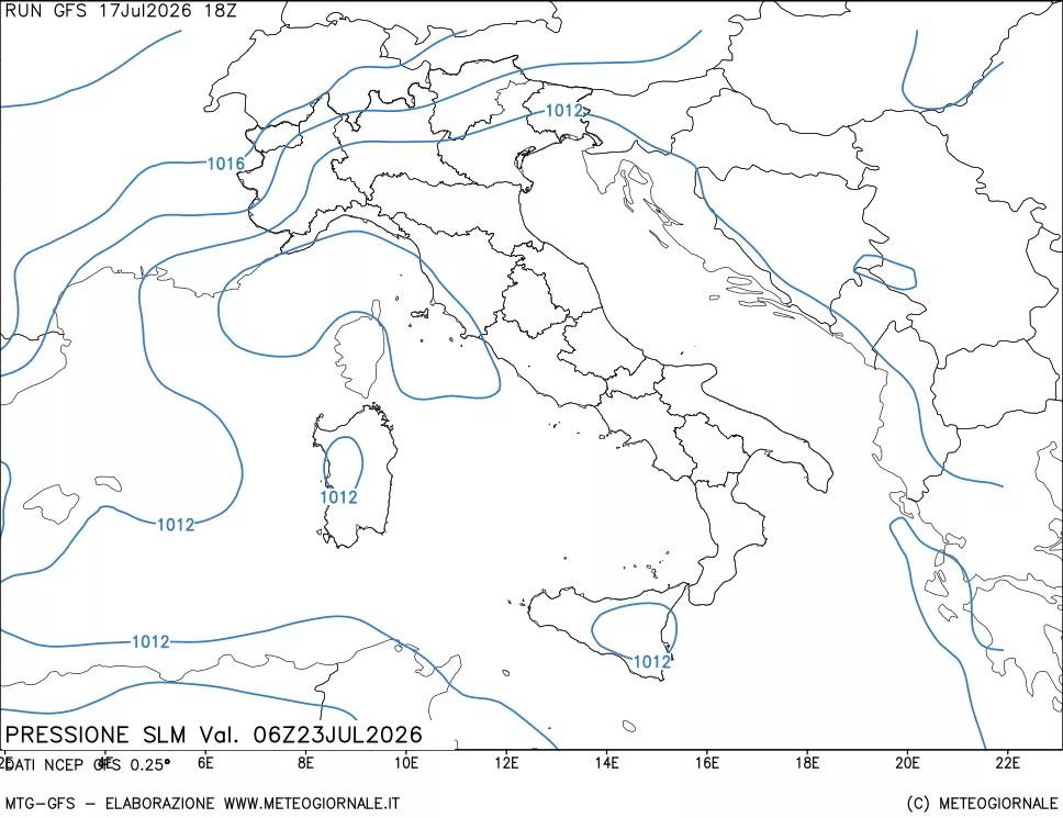 mappa Pressione sul livello del mare