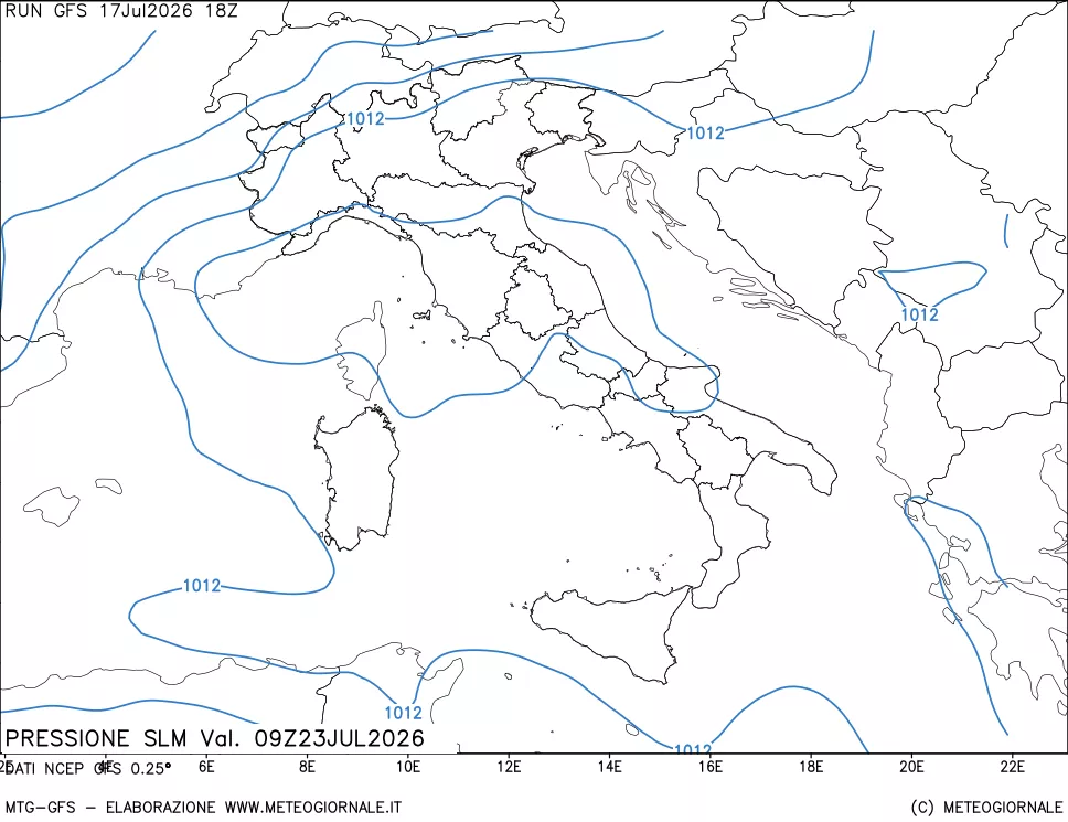 mappa Pressione sul livello del mare