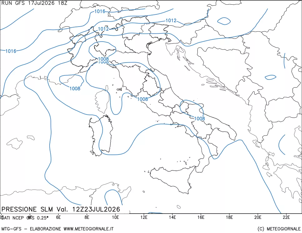 mappa Pressione sul livello del mare