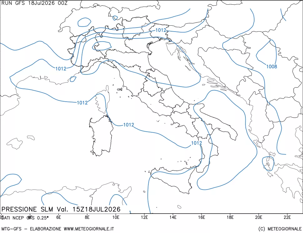 mappa Pressione sul livello del mare