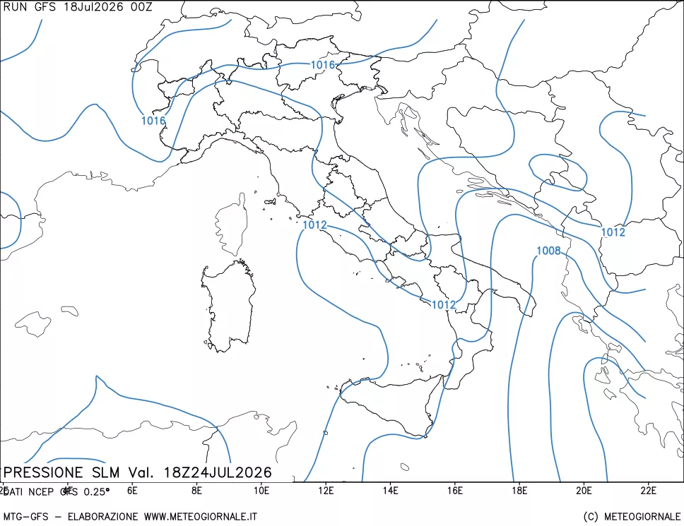 mappa Pressione sul livello del mare