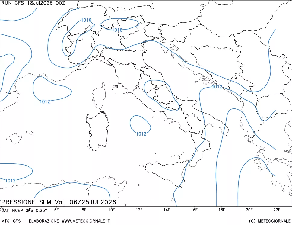 mappa Pressione sul livello del mare