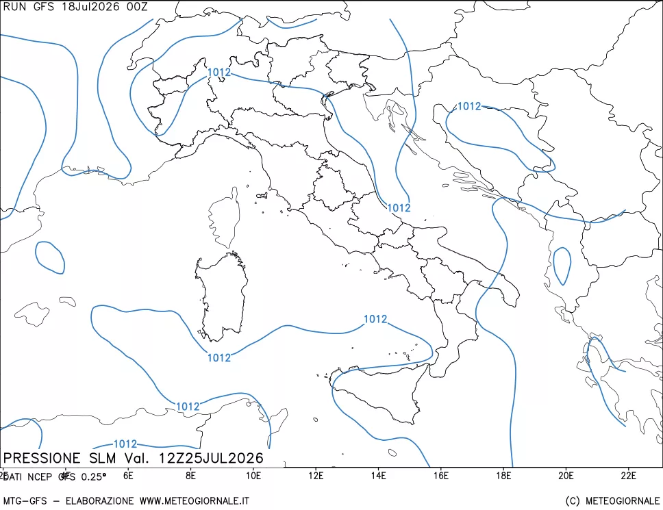 mappa Pressione sul livello del mare