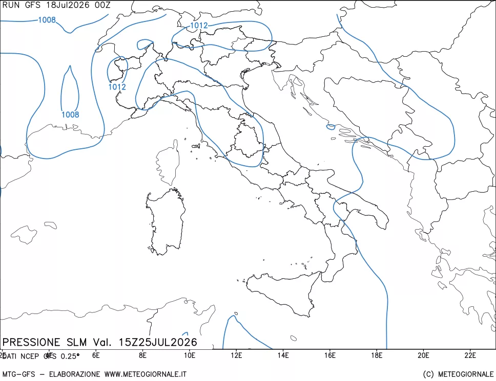mappa Pressione sul livello del mare