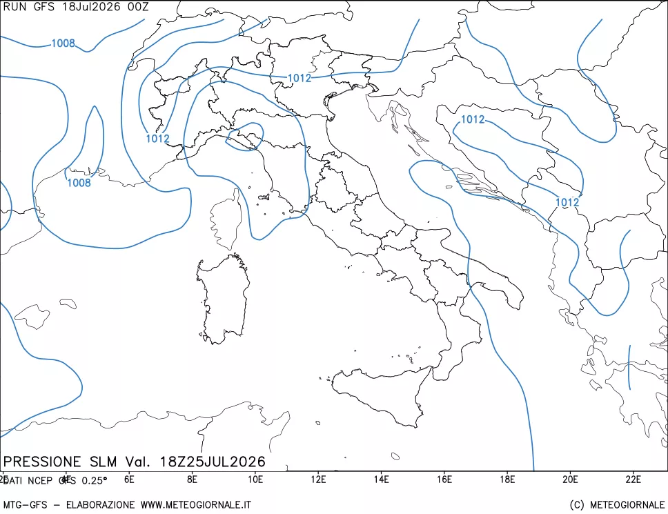 mappa Pressione sul livello del mare