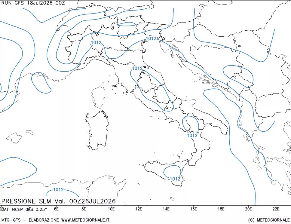 mappa Pressione sul livello del mare