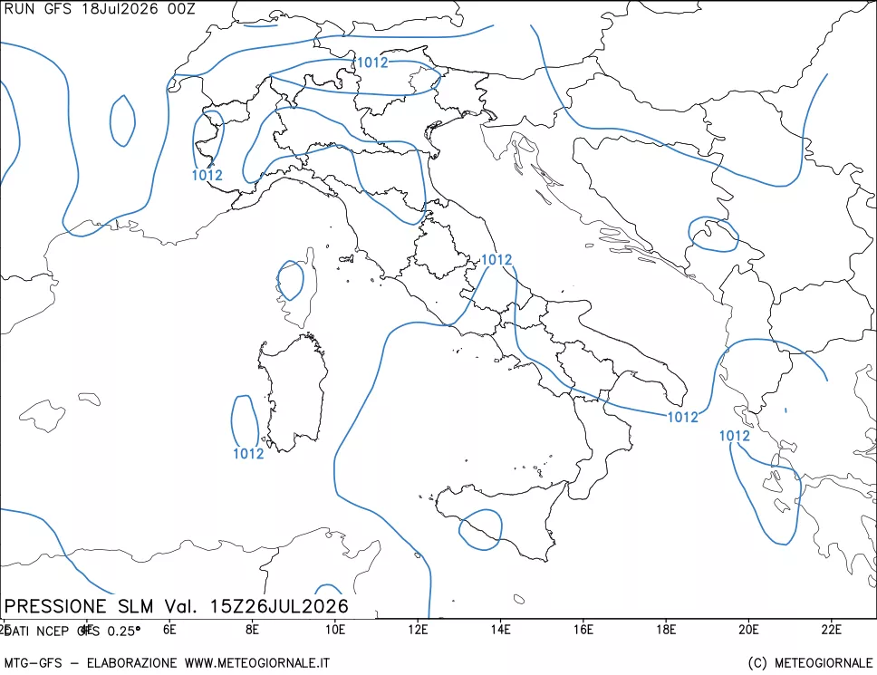 mappa Pressione sul livello del mare