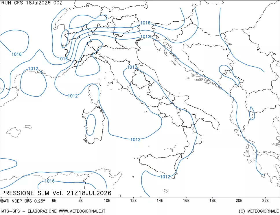 mappa Pressione sul livello del mare