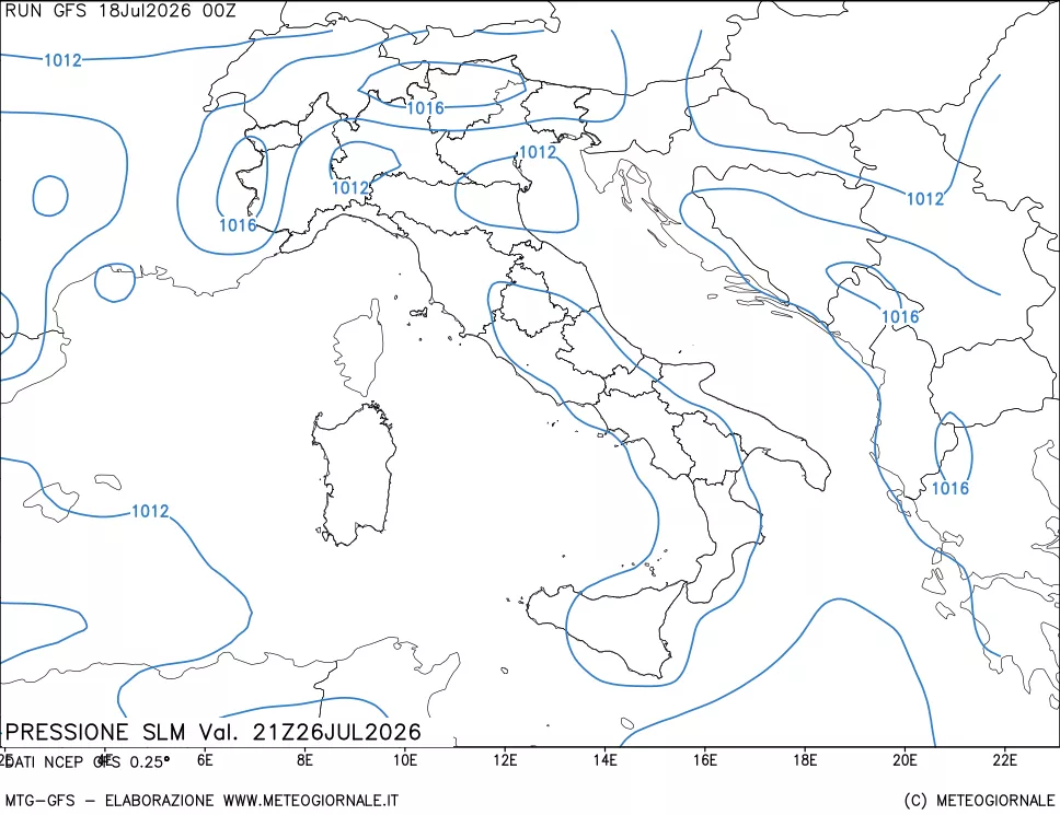 mappa Pressione sul livello del mare