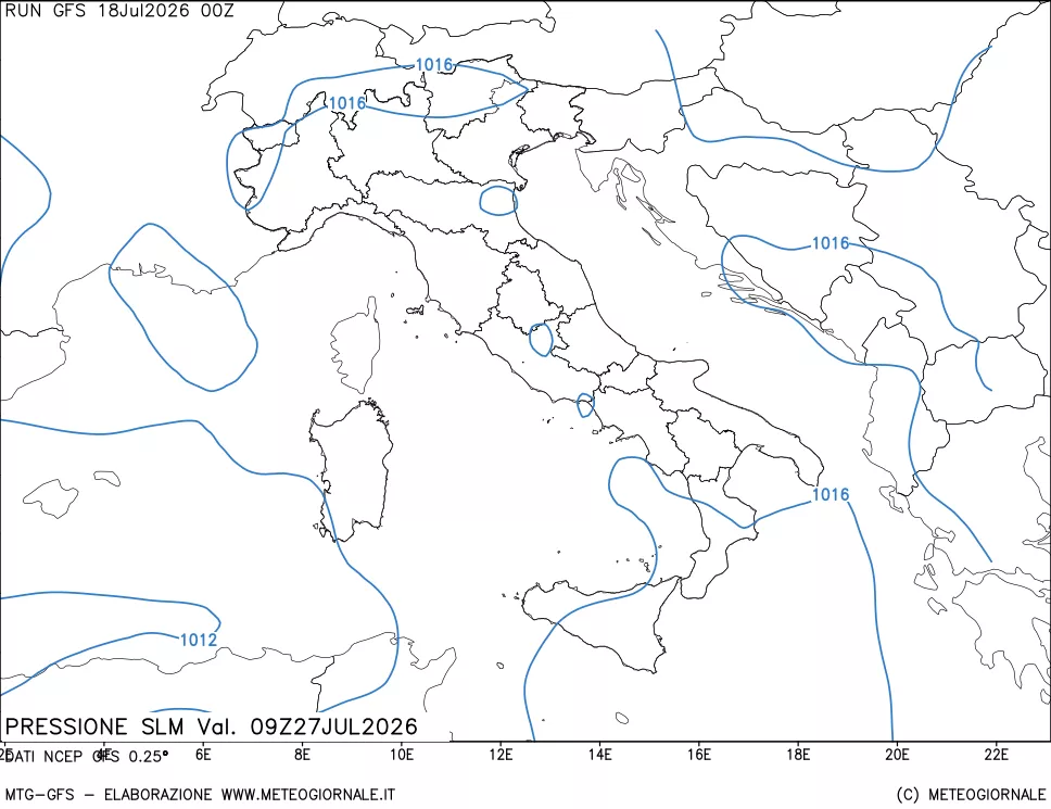 mappa Pressione sul livello del mare