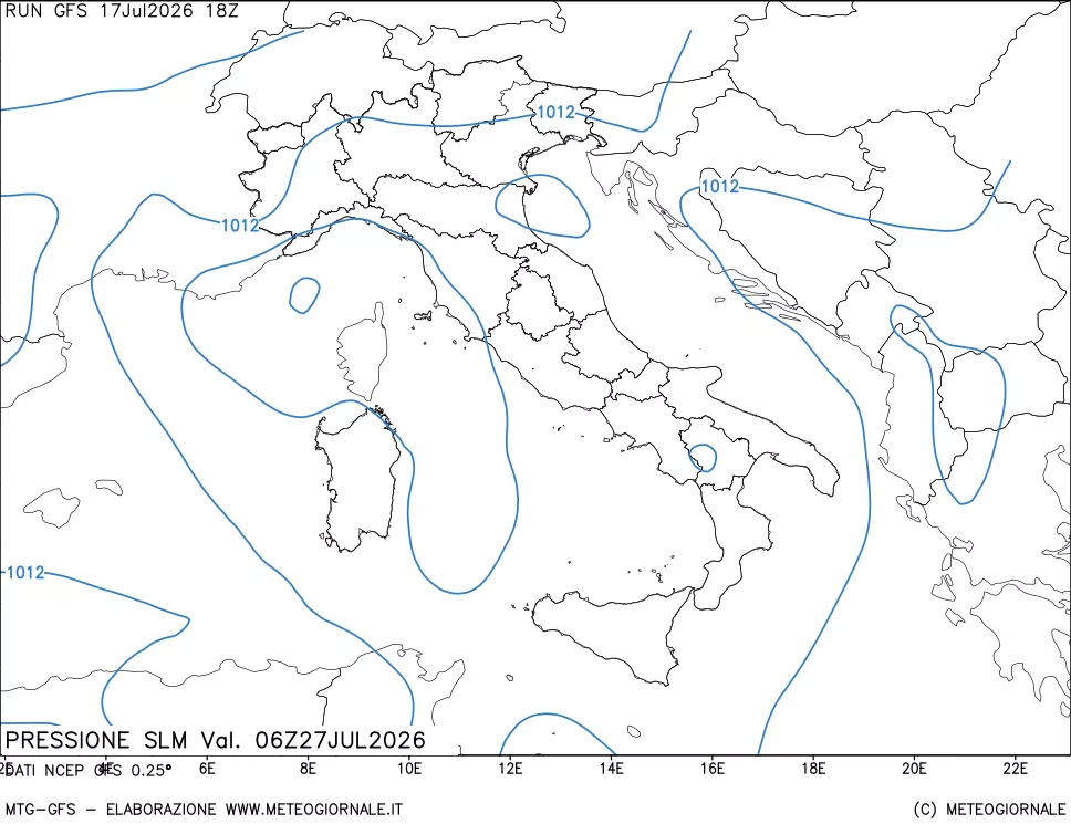 mappa Pressione sul livello del mare