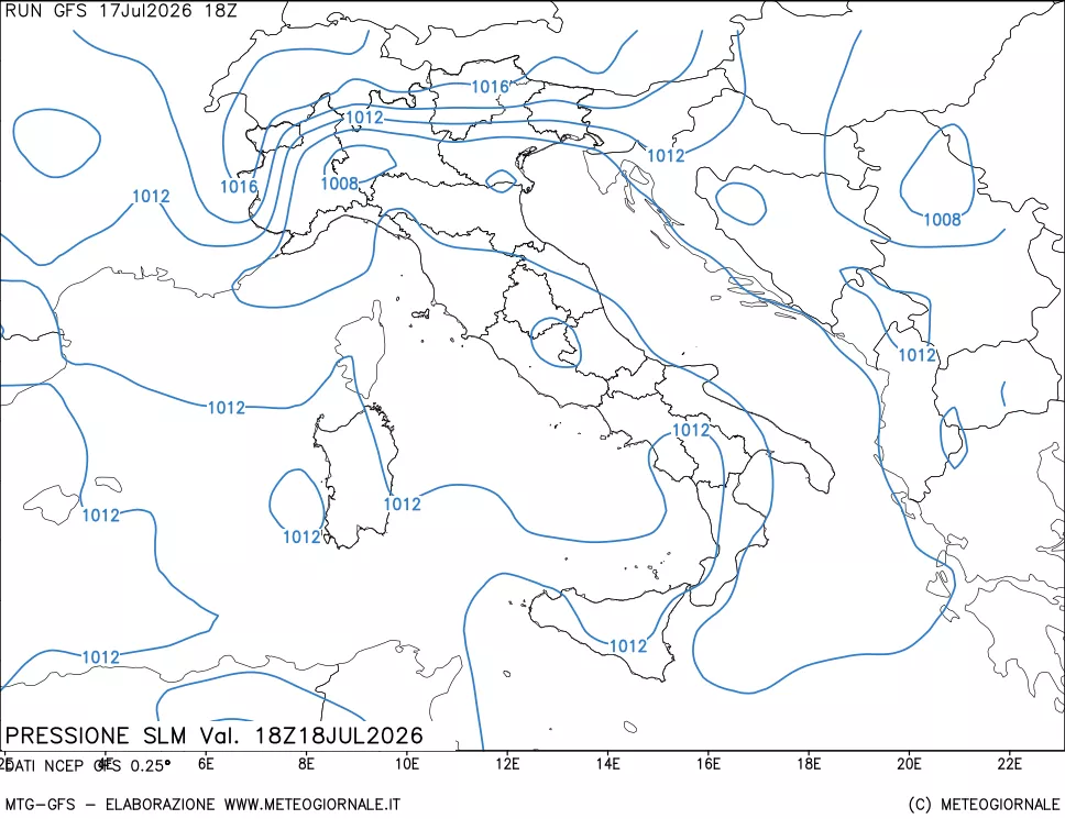 mappa Pressione sul livello del mare