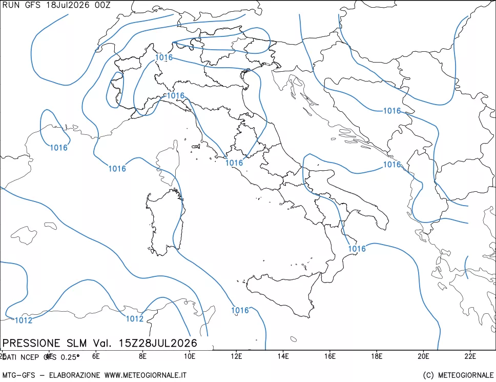 mappa Pressione sul livello del mare