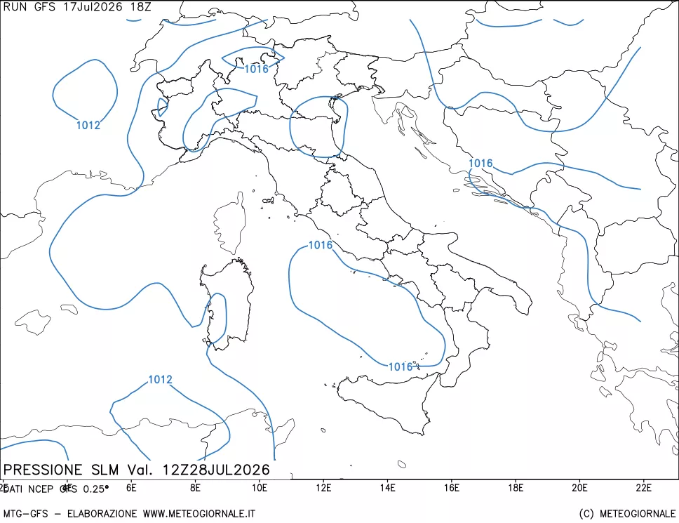 mappa Pressione sul livello del mare