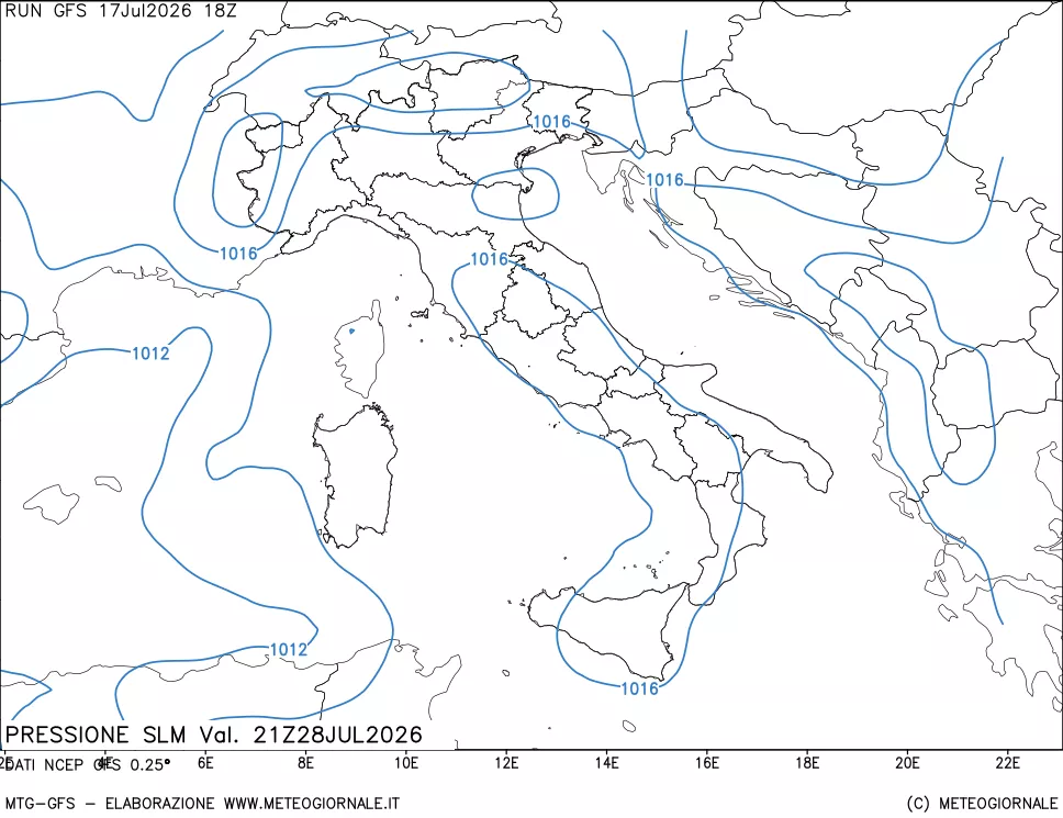 mappa Pressione sul livello del mare