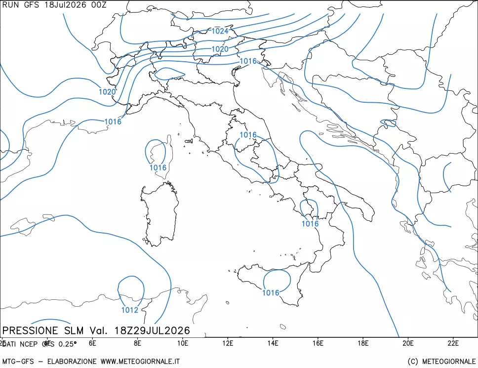 mappa Pressione sul livello del mare