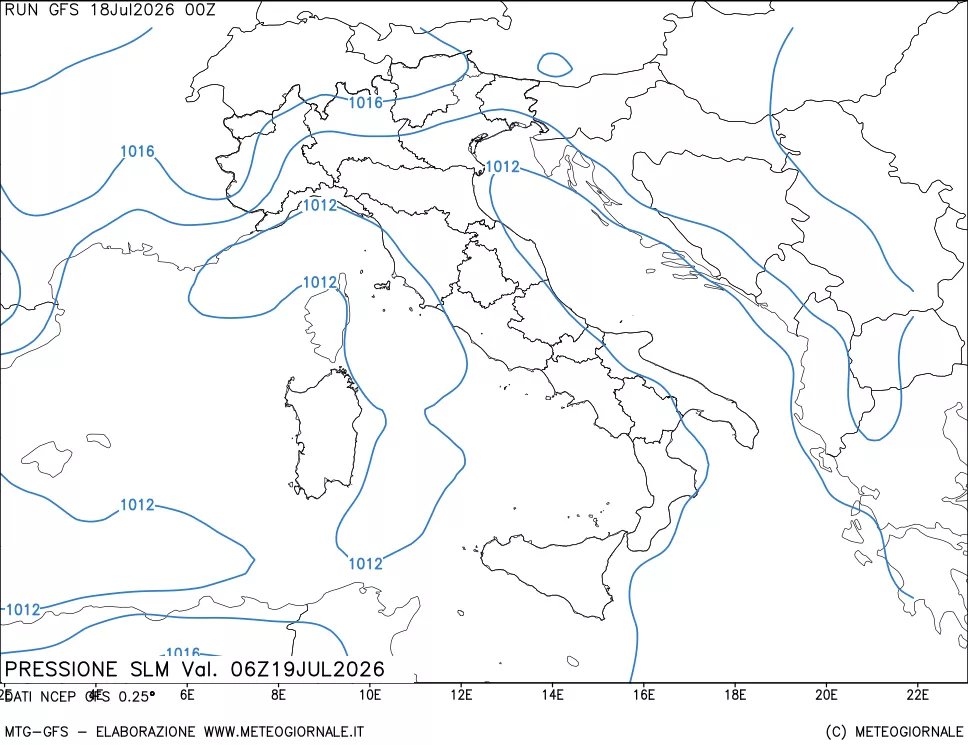 mappa Pressione sul livello del mare