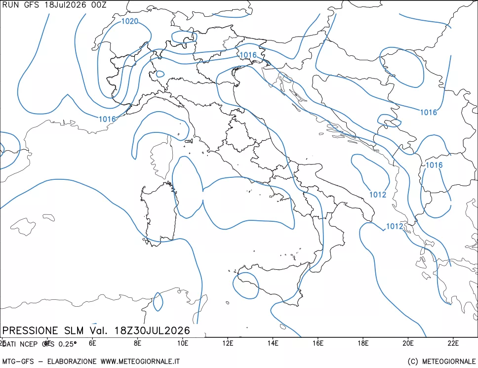 mappa Pressione sul livello del mare