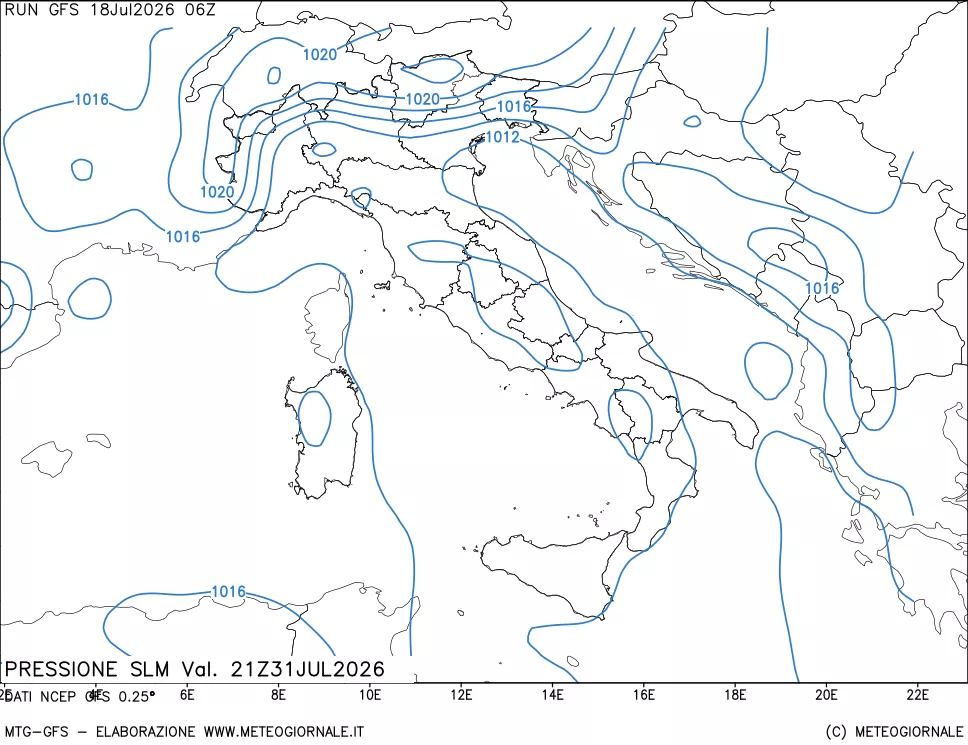 mappa Pressione sul livello del mare