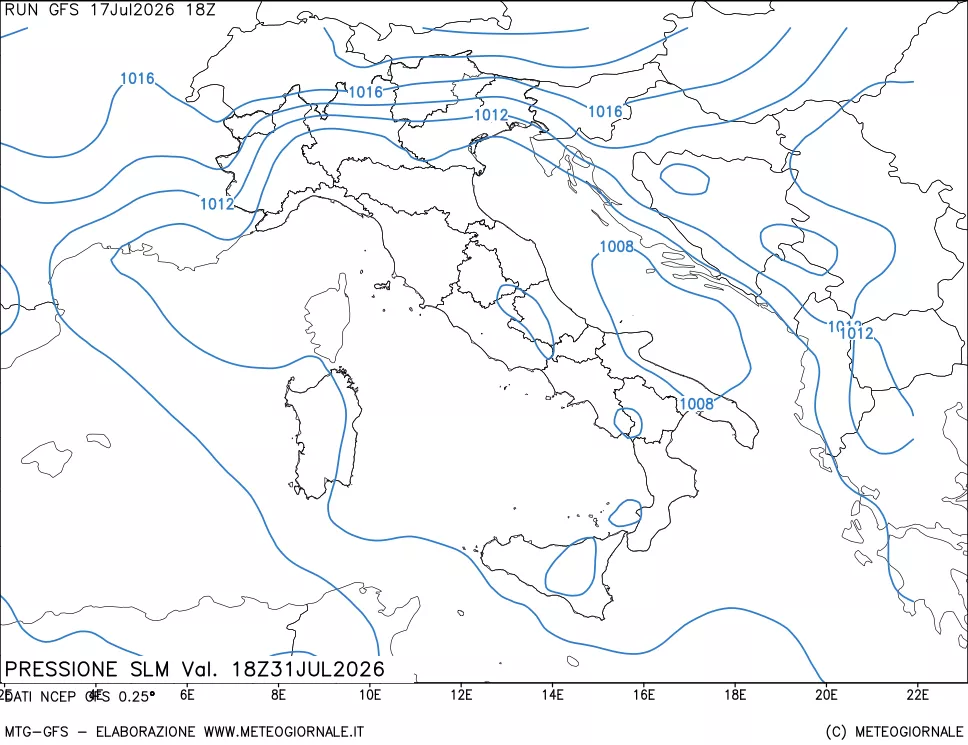 mappa Pressione sul livello del mare