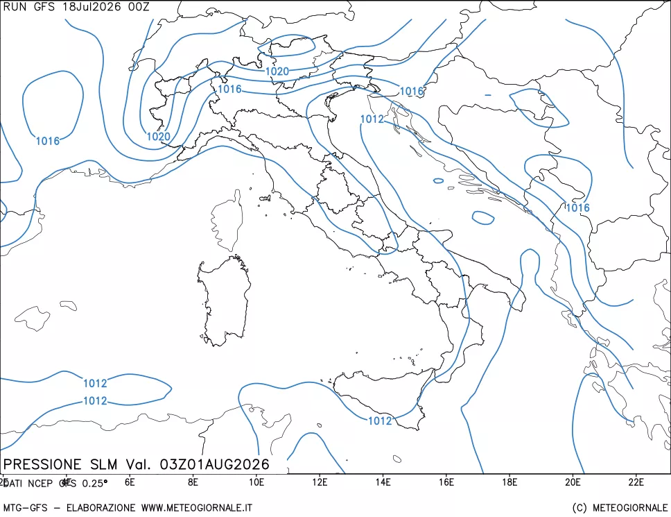 mappa Pressione sul livello del mare