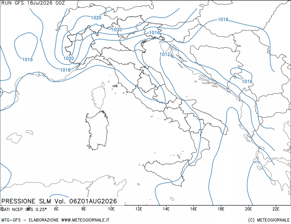 mappa Pressione sul livello del mare