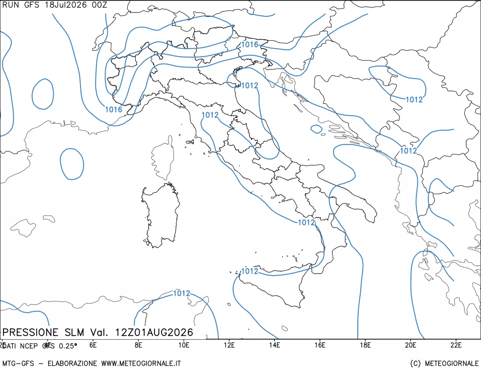 mappa Pressione sul livello del mare