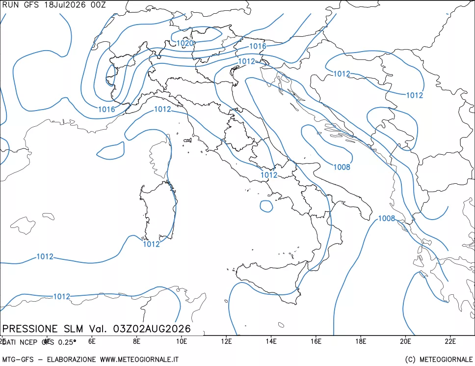 mappa Pressione sul livello del mare