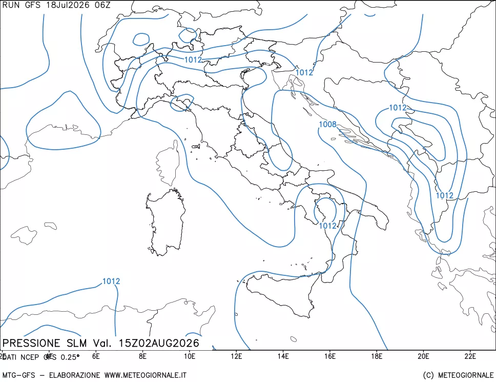 mappa Pressione sul livello del mare