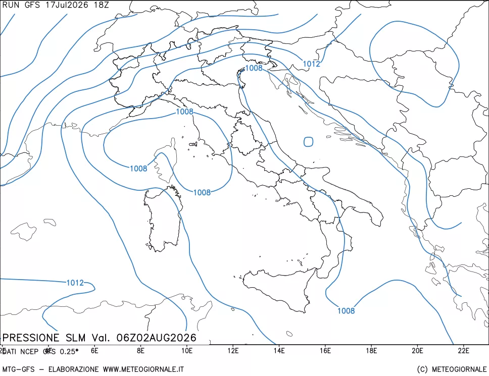 mappa Pressione sul livello del mare