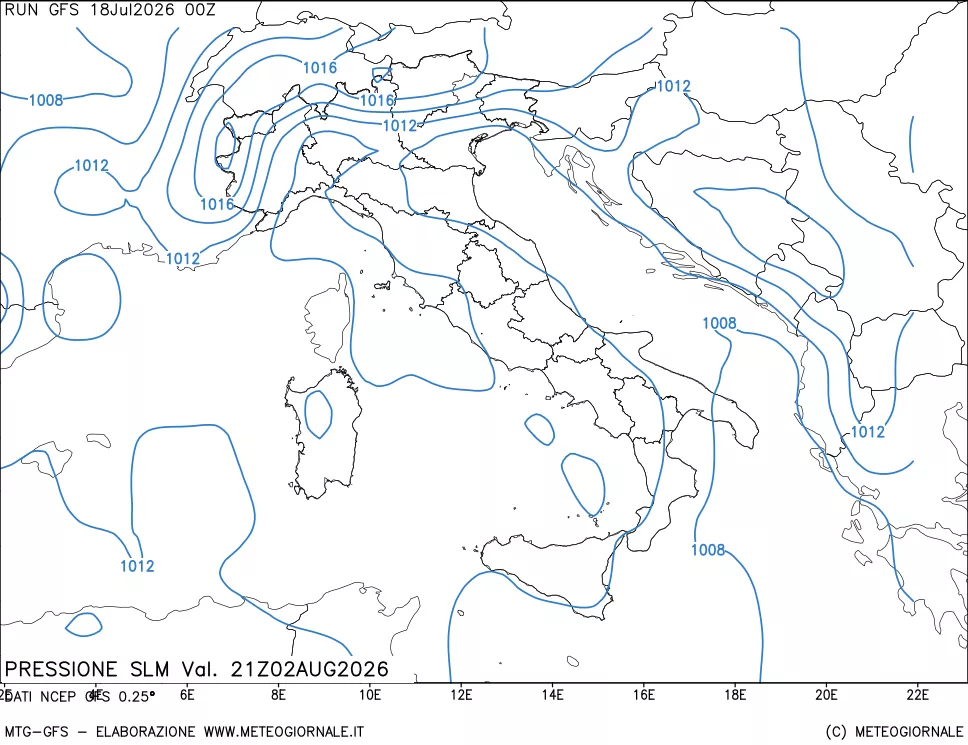 mappa Pressione sul livello del mare