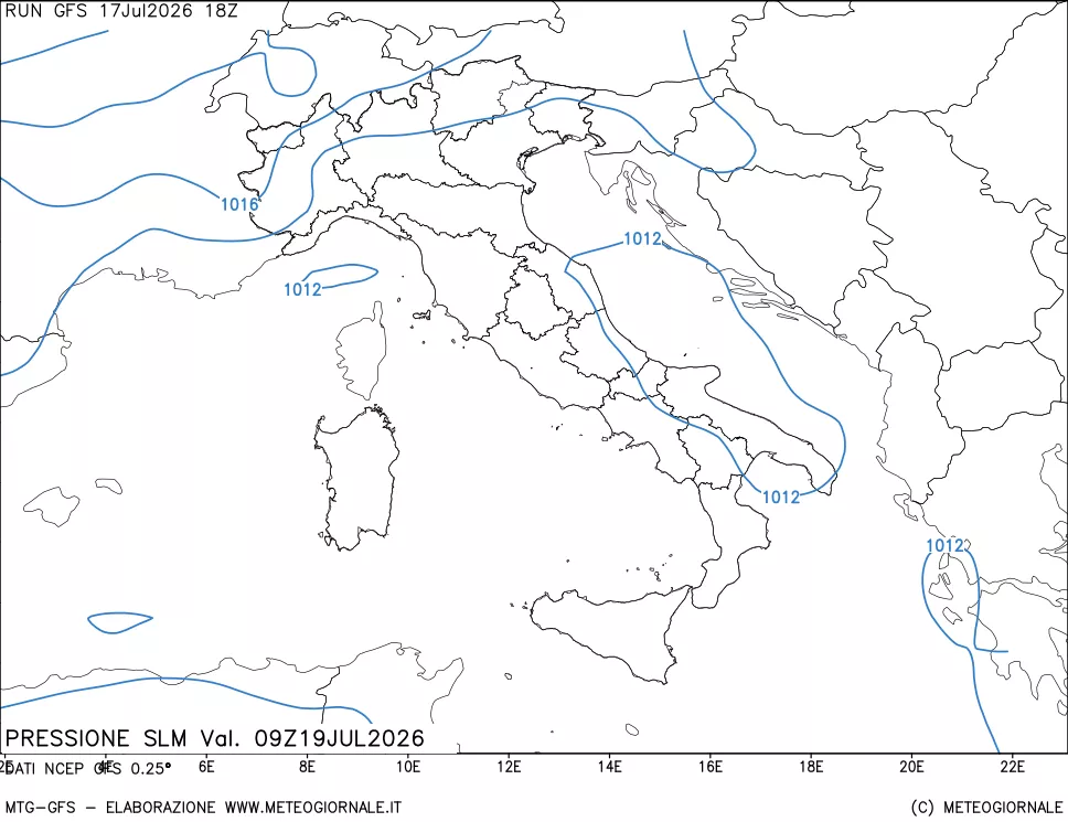 mappa Pressione sul livello del mare
