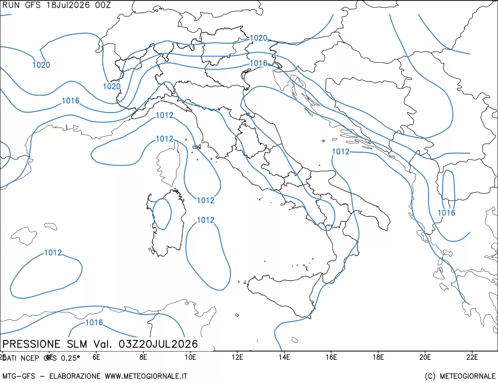 mappa Pressione sul livello del mare