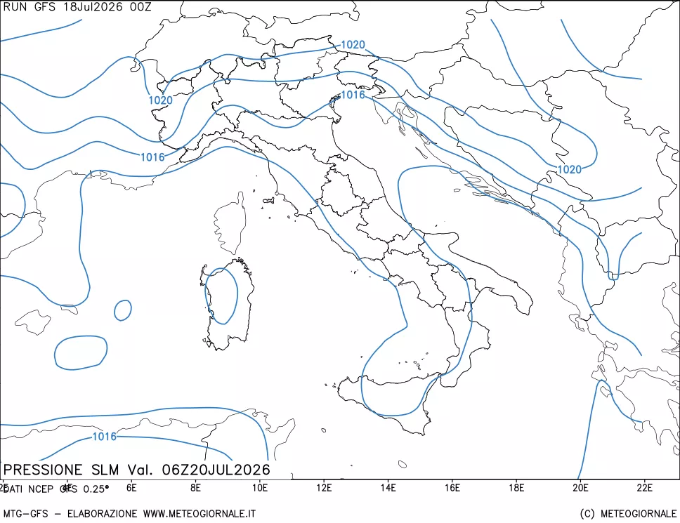 mappa Pressione sul livello del mare