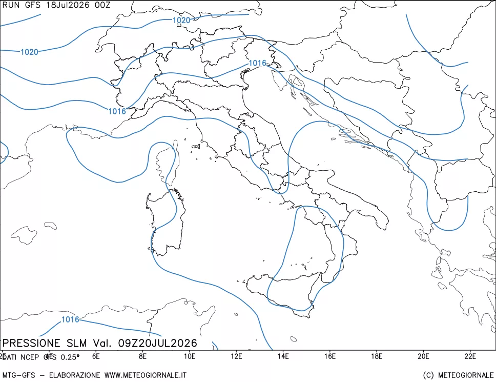 mappa Pressione sul livello del mare