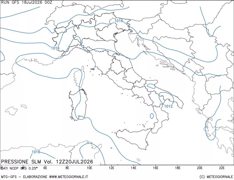 mappa Pressione sul livello del mare