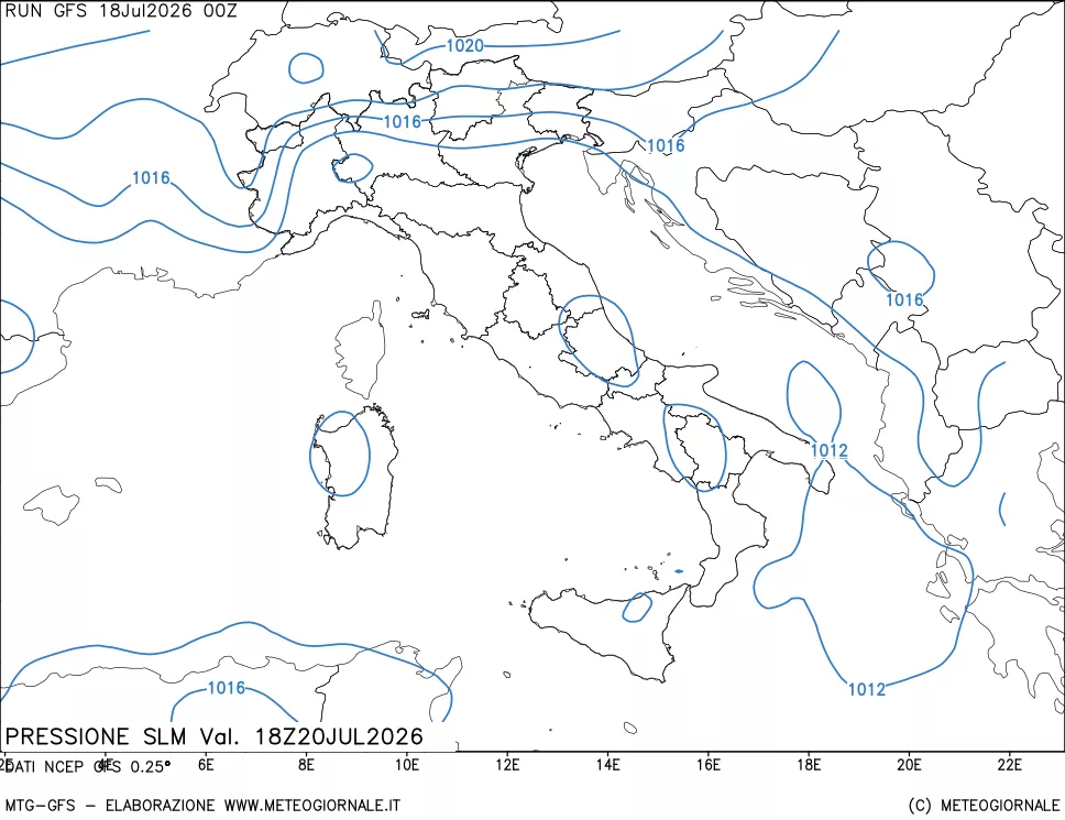 mappa Pressione sul livello del mare