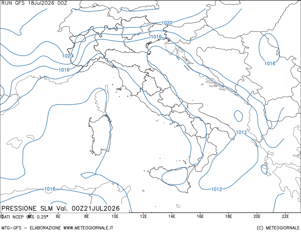 mappa Pressione sul livello del mare