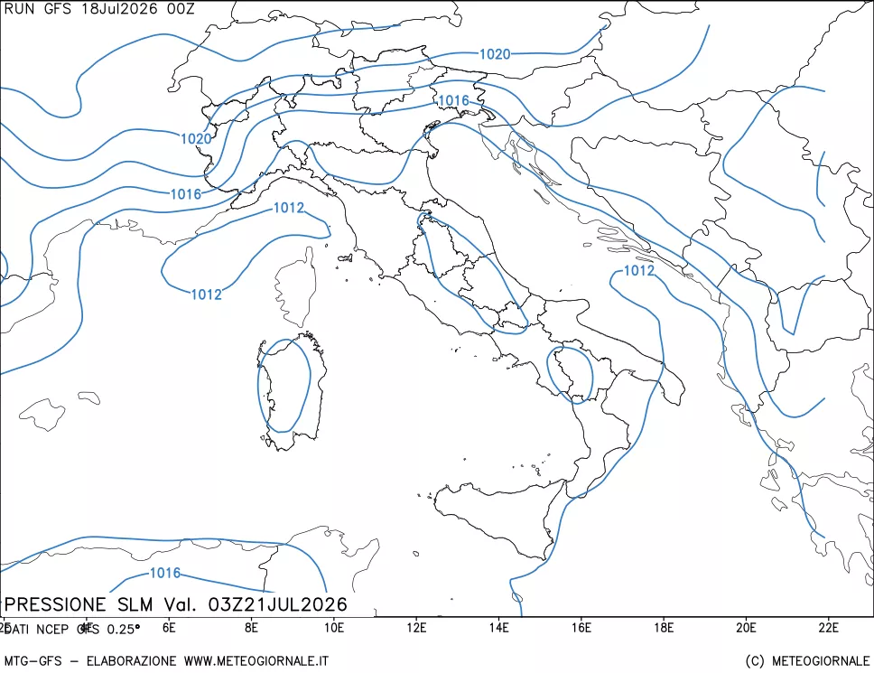 mappa Pressione sul livello del mare