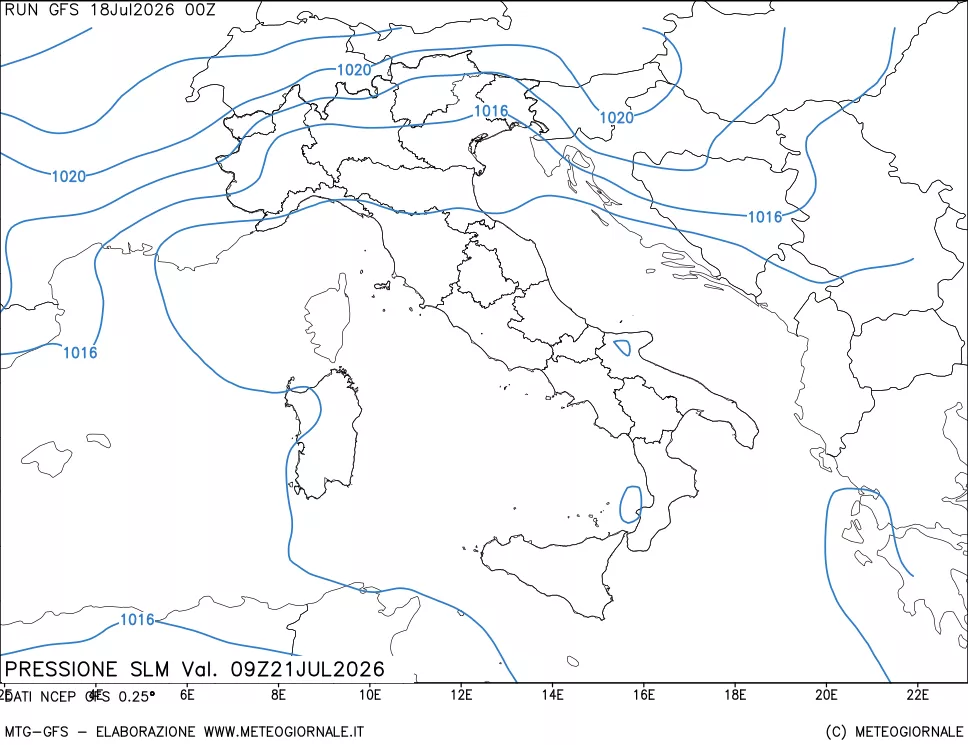 mappa Pressione sul livello del mare