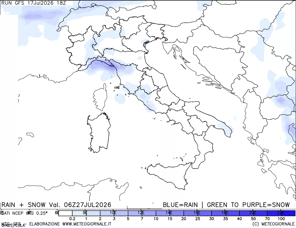 mappa Precipitazioni totali e nevose