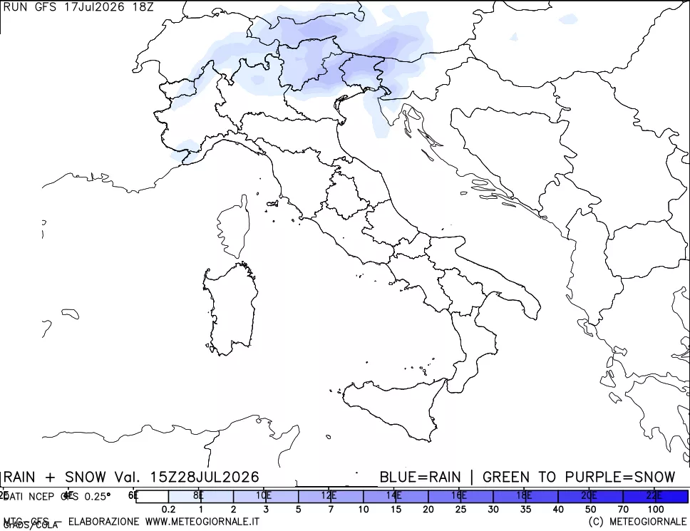 mappa Precipitazioni totali e nevose