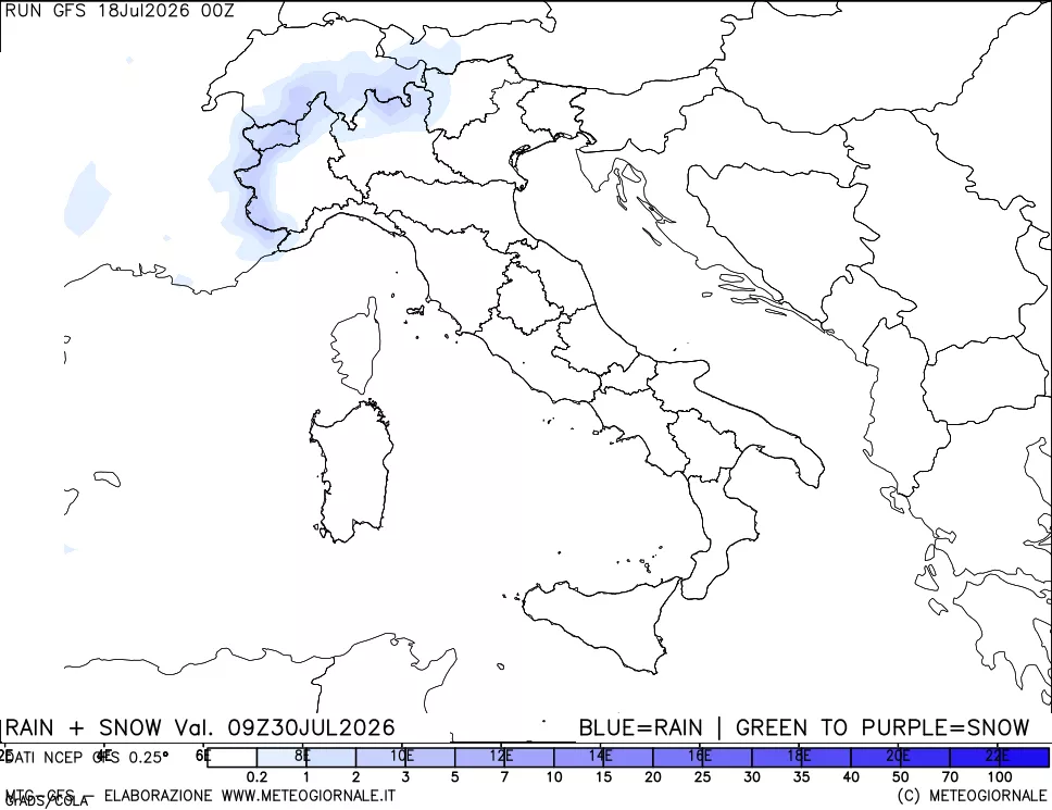 mappa Precipitazioni totali e nevose