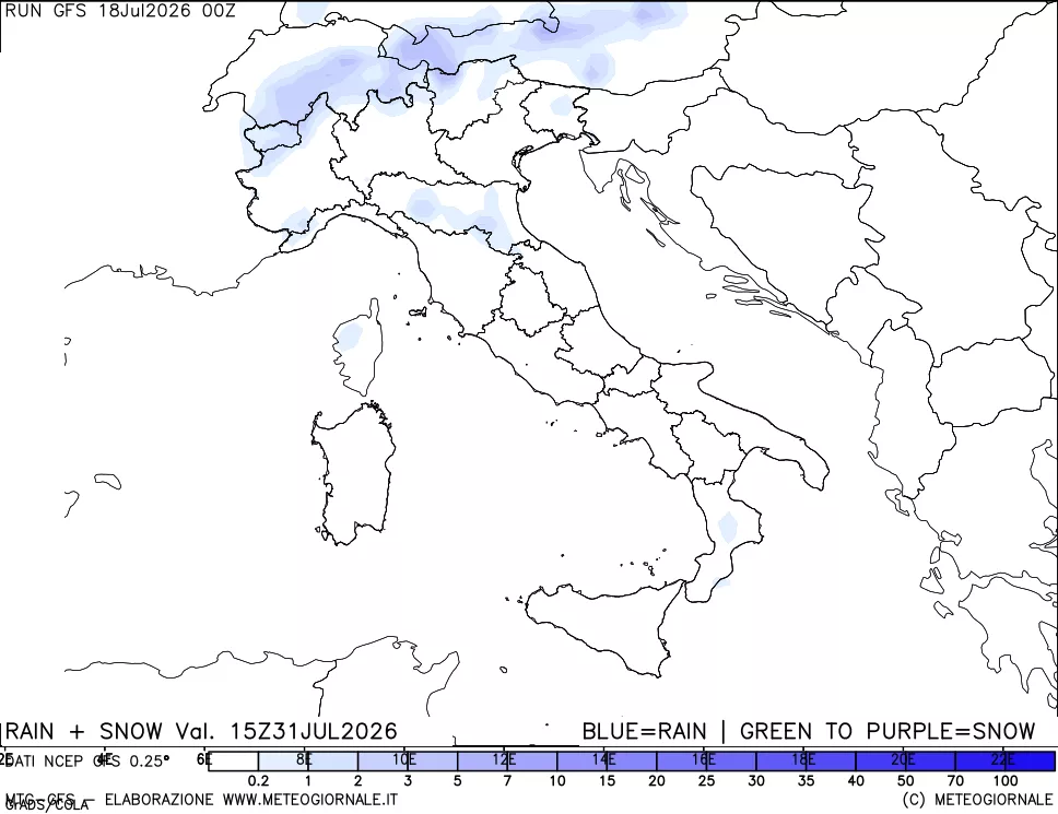 mappa Precipitazioni totali e nevose