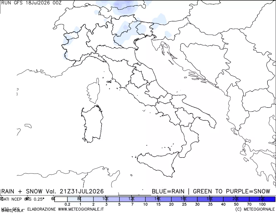 mappa Precipitazioni totali e nevose