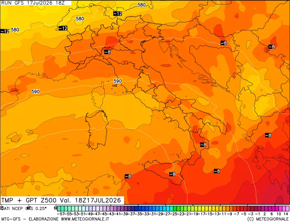 mappa 500 hPa Temp + GPT