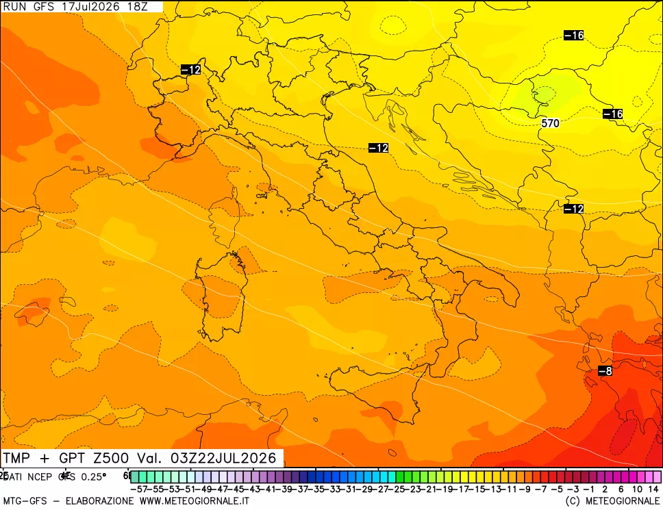 mappa 500 hPa Temp + GPT